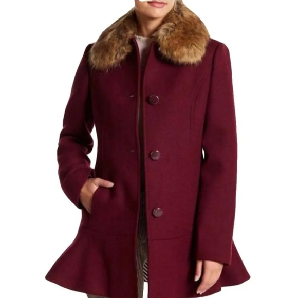 Kate Spade Wool Coat Size 6 purple fur collar coat Seen on Riverdale - Picture 1 of 9